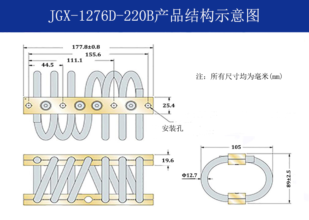 JGX-1276D-220B多應(yīng)用鋼絲繩隔振器結(jié)構(gòu)